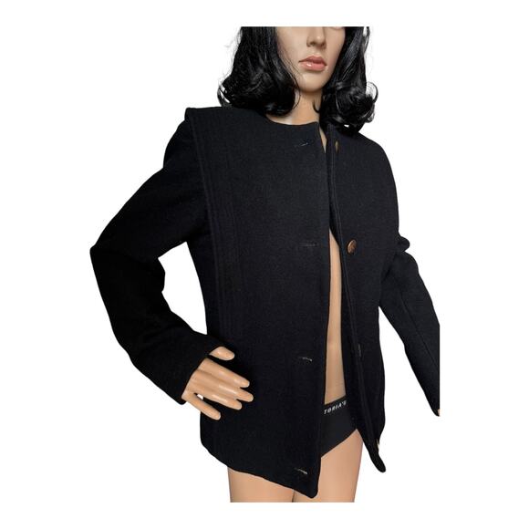 Vintage Donna Frederlcks black no collar 4 gold button Coat size small * - Picture 15 of 16